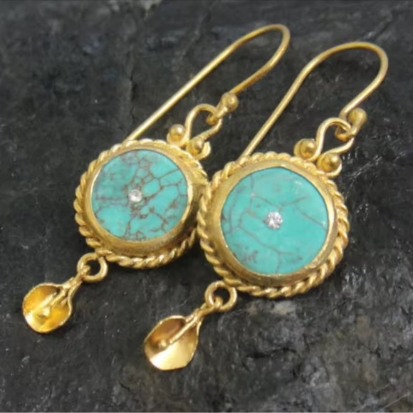 Anthropologie Jewelry - Victorian Gold Turquoise Vintage Earrings